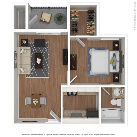 Floor plan for 1 bed, 1 bath, 579 sqft